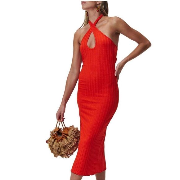Simon Miller Janga Halter-Style ribbed bodycon stretch Midi Dress size XS NWOT - Picture 1 of 11